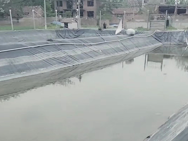水產養殖防滲土工膜進行鋼筋搭接施工。